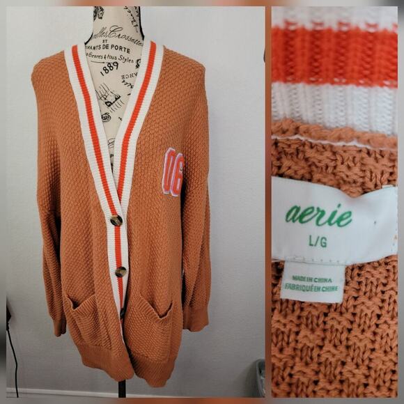 Aerie Oversized Varsity Cardigan Womens SZ Large Letterman Boyfriend Sweater - Picture 1 of 11